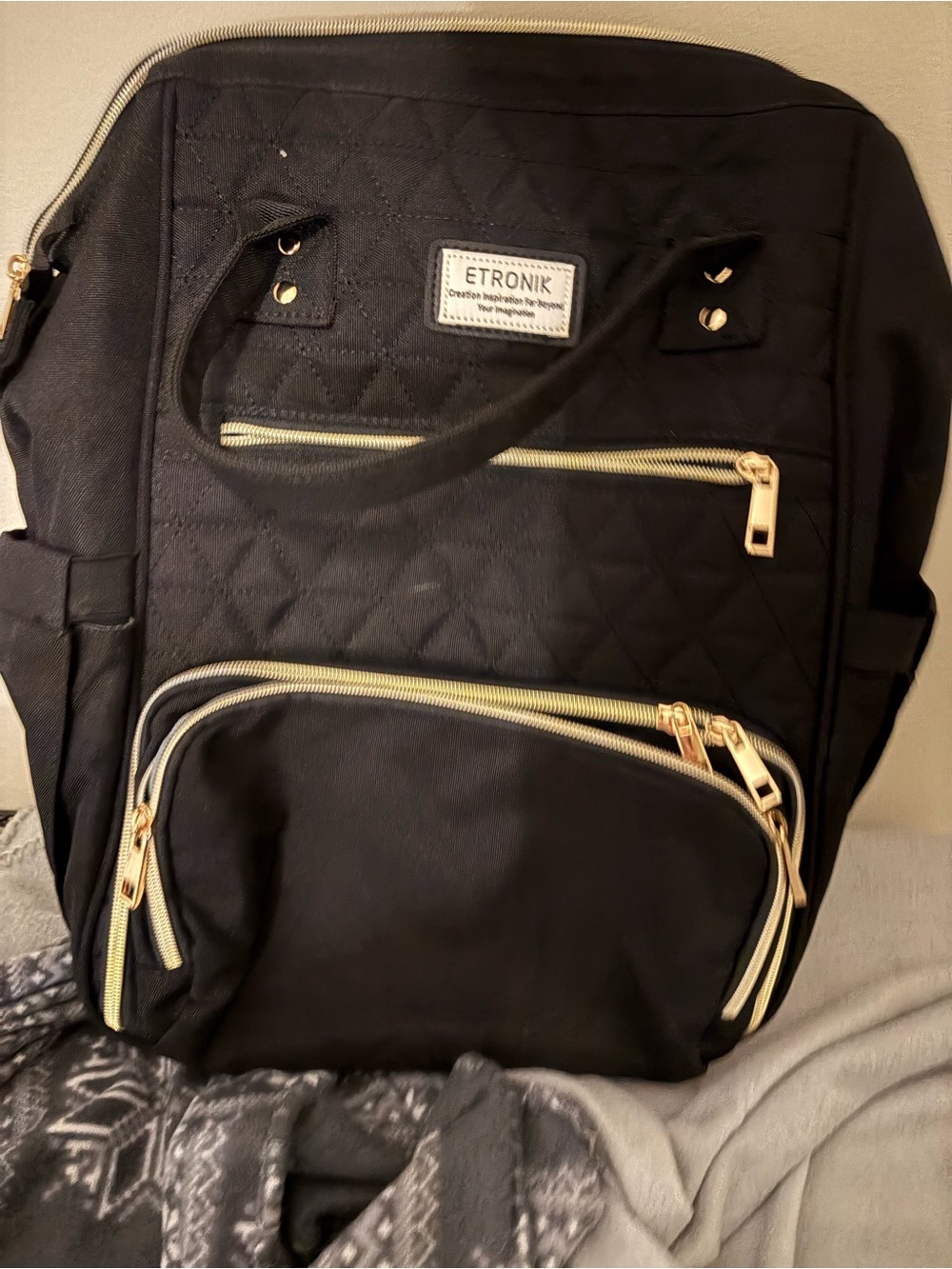 Quilted Black Women's Tote Backpack